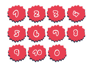 手描き風数字　とげとげ吹き出しマークのイラストセット	 2