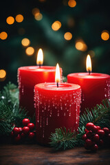Obraz na płótnie Canvas Christmas candle with red decoration.