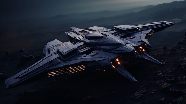 Hand drawn technological interstellar spaceship illustration	
