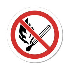 ISO Prohibition Circular Sign: No Open Flame, Fire, Open Ignition Source And Smoking