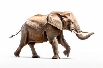 Elephant isolated on a white background running. Animal side view portrait.	