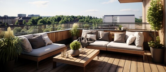 Scandinavian balcony with minimalistic design in a modern urban setting