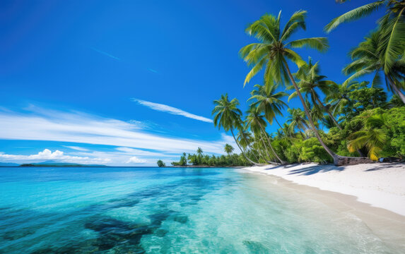 Stunning tropical island beach with palm trees