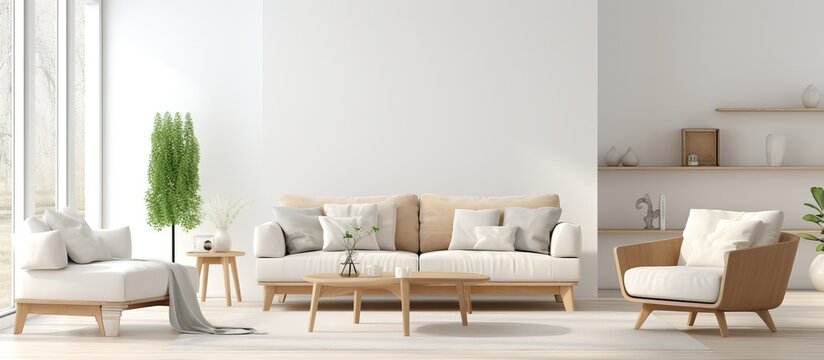 Scandi style living room with white sofa