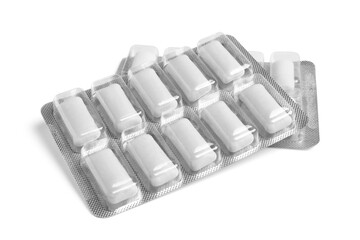 Blisters of chewing gums isolated on white