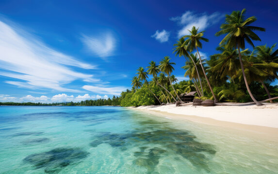 Stunning tropical island beach with palm trees © piai