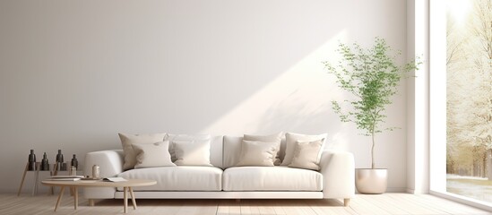 Scandinavian style of a white living room with a sofa