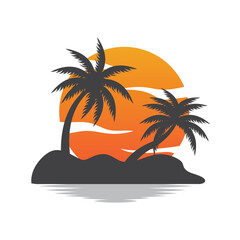 Coconut Tree Logo Design, Beach Plant Vector, Palm Tree Summer, Illustration Template