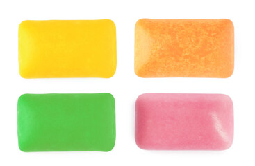 Set of colorful bubble gums isolated on white, top view