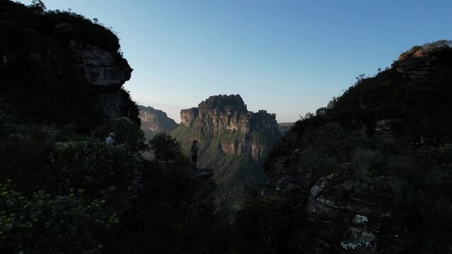 sunset Morro do Castelo, Vale do Pati, Chapada Diamantina, Bahia, Brazil. Valley with cerrado and caatinga biome, golden hour, abundant nature, hills, valley and canyons