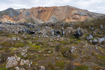 Landmannalaugar, a location in Iceland's Fjallabak Nature Reserve in the Highlands. The area is  largely known for its natural geothermal hot 