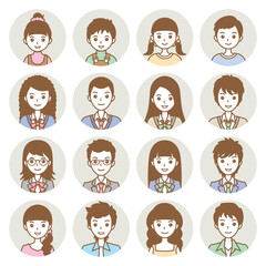 顔のアイコン. 様々な人物の顔のイラスト.