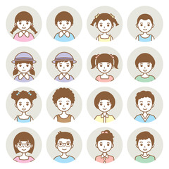顔のアイコン. 様々な人物の顔のイラスト.
