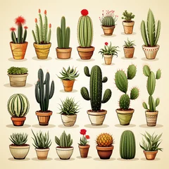 Tuinposter Cactus in pot set of cactus plants in pots
