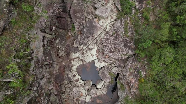 drone video trail to the Fumacinha waterfall, Vale do Pati, Chapada Diamantina, Bahia, Brazil. Valley with cerrado and caatinga biome, hills, valley and canyons