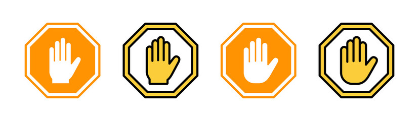 Stop icon set for web and mobile app. stop road sign. hand stop sign and symbol. Do not enter stop red sign with hand