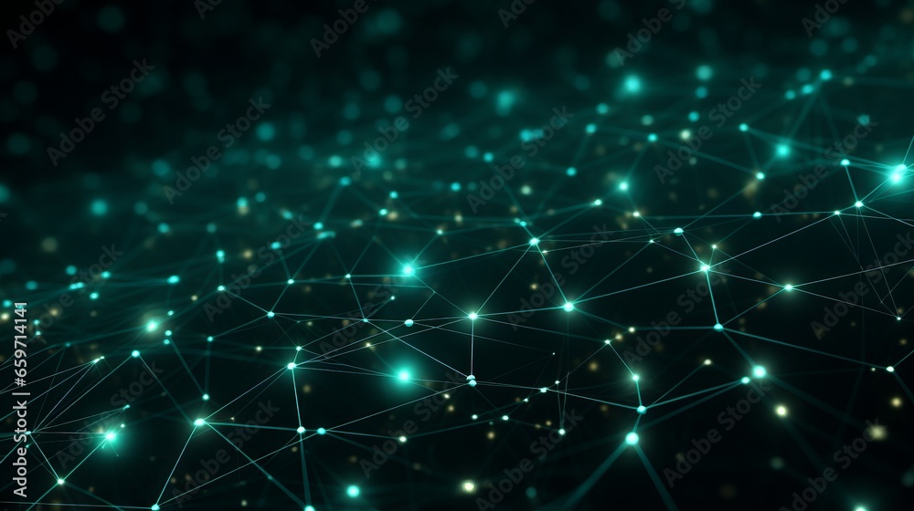 Wall mural an abstract green technology background with lines and connections. generative ai.