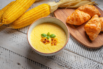 Sweet Corn Soup and Croissants