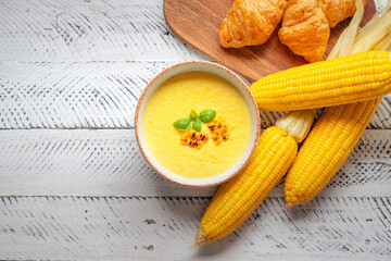 Sweet Corn Soup and Croissants