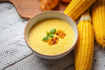 Sweet Corn Soup and Croissants