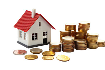 Bank interest for home, Interest rate for housing, Business and Financial for residence, Money saving for home concept. Increasing coin stacked and house. png