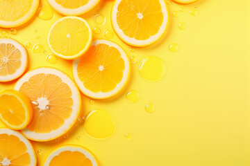 Citrus Fruits in Yellow Water Banner with Concentric Circles and Ripples - Created with Generative AI Tools