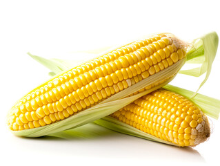 Fresh corn cobs isolated on white background cutout. Sweet corn.