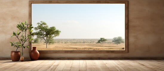 Room with door and window facing nature devoid of people