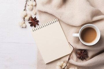 Winter Cozy Scene with Coffee Cup, Warm Sweater, and Vintage Letters - Created with Generative AI Tools