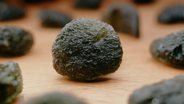 Rare moldavite gemstone crystal collection from the Czech Republic.