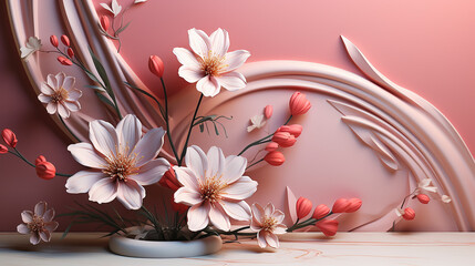 Obraz na płótnie Canvas 3D background pedestal podium with plants branches UHD wallpaper Stock Photographic Image