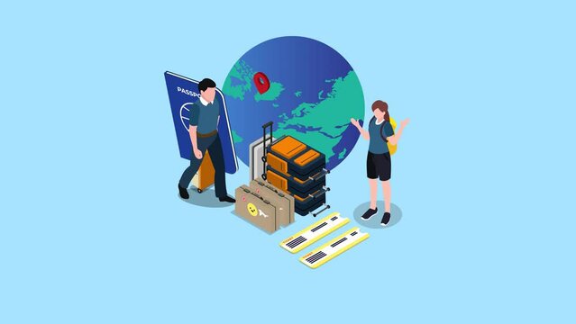 Traveler with globe, passport, ticket and suitcases