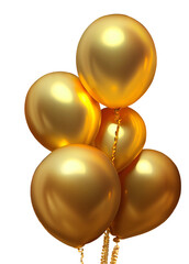 Group of gold party balloons isolated cutout on transparent