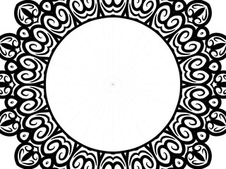 Beautiful black and white mandala circle frame with aesthetic line art flowers pattern 