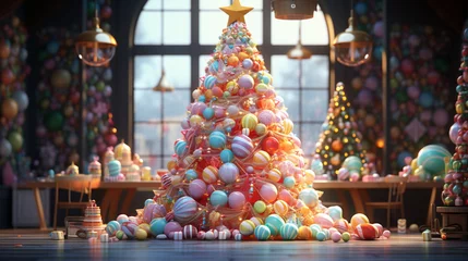 Foto op Plexiglas Colourful - Colorful Christmas Holiday Tree illustration similar to holiday setting - Created using Generative AI © Roxane Bay
