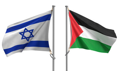 Israel palestine flag waving texture white isolated background jerusalem conflict israeli country national government war military politic business financial currency arab mosque gaza muslim middle 