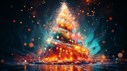 Colourful - Colorful Christmas Holiday Tree illustration similar to holiday setting - Created using Generative AI