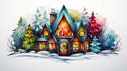Colourful - Colorful home illustration similar to holiday setting on white background - Created using Generative AI