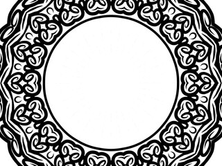 Beautiful black and white mandala circle frame with aesthetic line art flowers pattern 