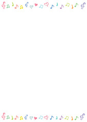 色鉛筆で描いたカラフルな音符などのかわいいフレーム-縦型