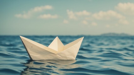 Obraz premium paper boat in the sea. Generative AI