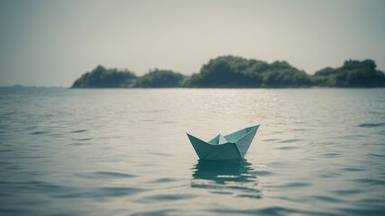 boat on the sea with island in the background. Generative AI