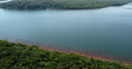 Areal view over part of a lake on the Brazilian Cerrado in the state of Goias