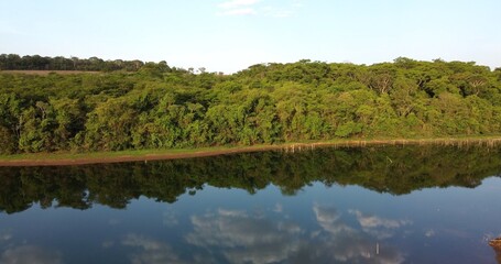 Aereal view of riverbank with dense forrest on the Brazilian Cerrado