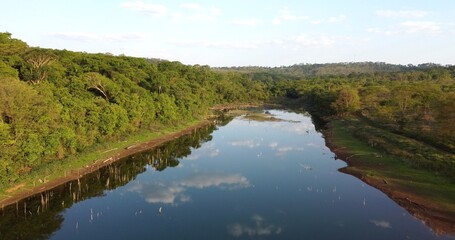 Areael view of river stretching in to a creek on the Brazilian Cerrado