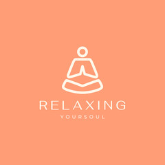 people seated yoga poses wellness relaxing soul minimalist line style modern simple logo design vector icon illustration