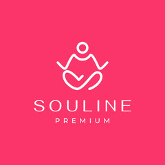 people seated yoga poses wellness relaxing soul minimalist line style modern simple logo design vector icon illustration