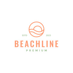 wave beach sunset circle geometric simple minimalist line style hipster logo design vector icon illustration