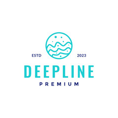 deep water wave sea line style circle minimalist colorful simple logo design vector icon illustration