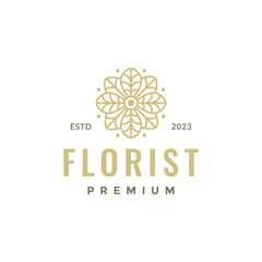 leaves mosaic mandala clean minimalist line style hipster logo design vector icon illustration